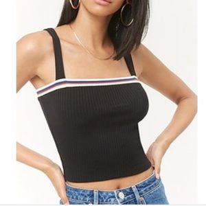Black Ribbed Striped-Trim Cami